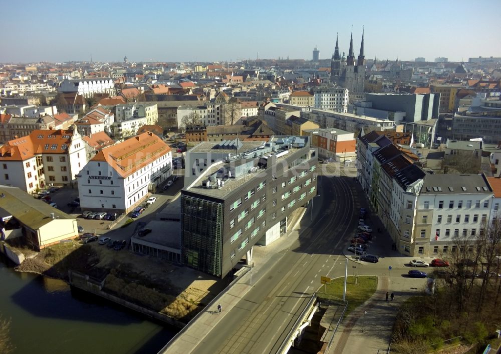 Luftaufnahme Halle / Saale - Gebäude- Neubau des MMZ Mitteldeutsches Multimediazentrum Halle GmbH in Halle (Saale) im Bundesland Sachsen-Anhalt