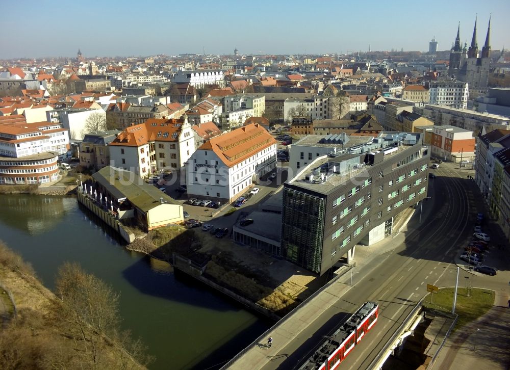 Halle / Saale von oben - Gebäude- Neubau des MMZ Mitteldeutsches Multimediazentrum Halle GmbH in Halle (Saale) im Bundesland Sachsen-Anhalt