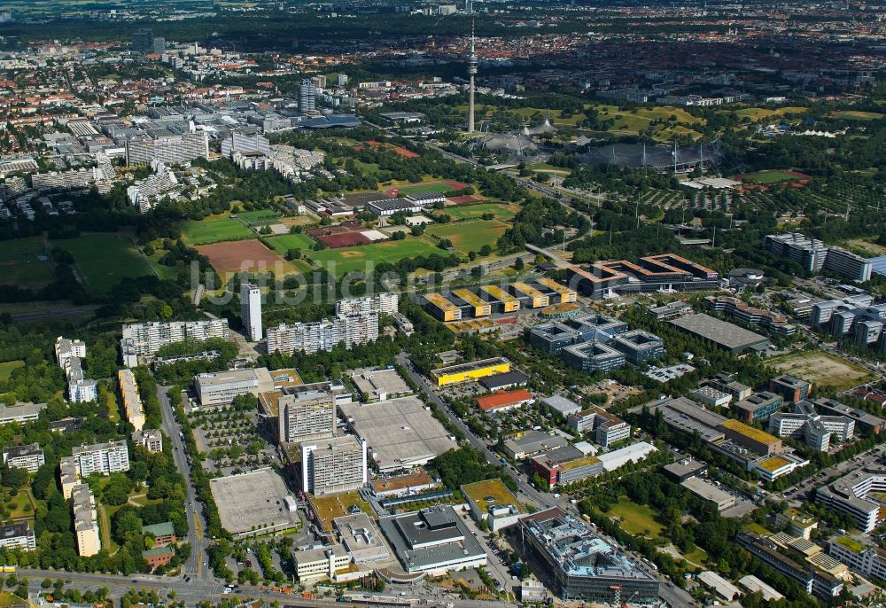 Luftaufnahme München - Gebäude des Olympia-Einkaufszentrum in München im Bundesland Bayern