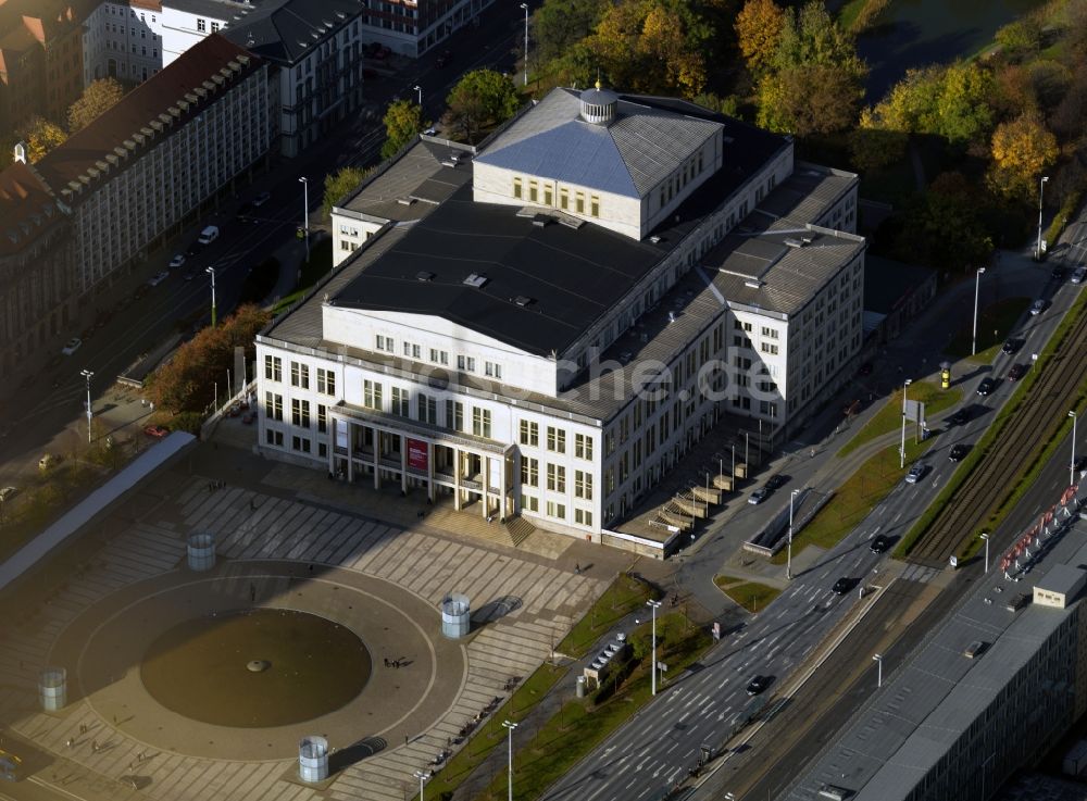 Luftaufnahme Leipzig - Gebäude der Oper Leipzig am Augustusplatz in Leipzig im Bundesland Sachsen