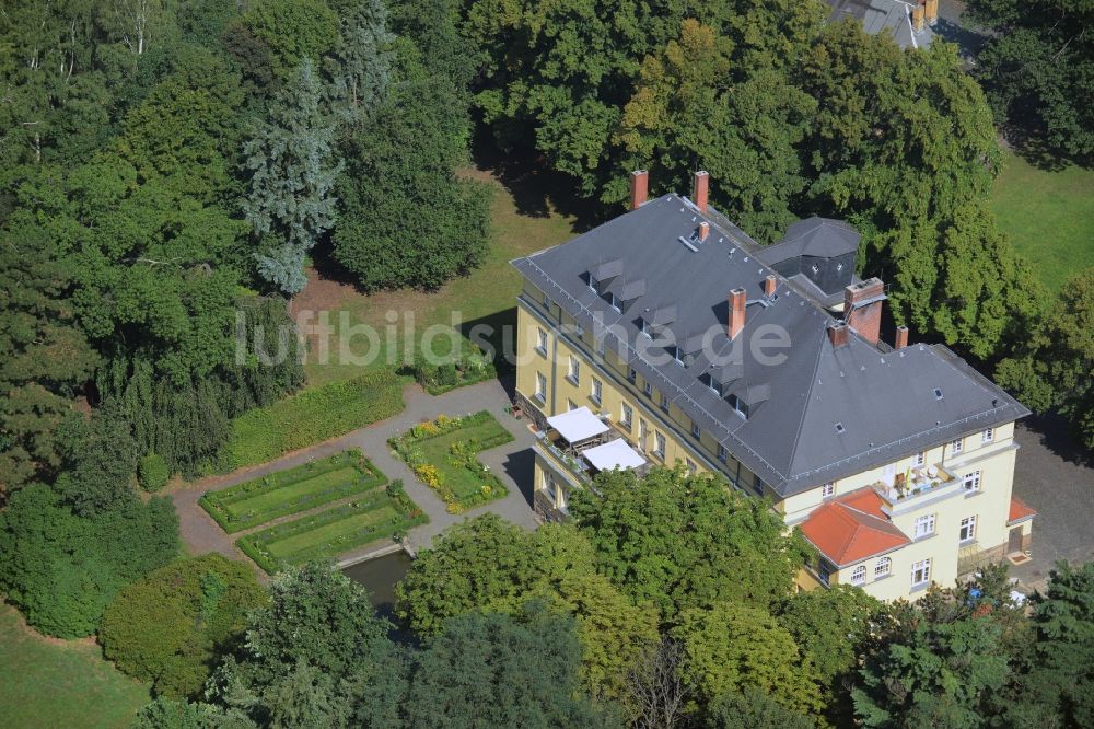 Luftaufnahme Parthenstein - Gebäude und Parkanlagen des Gutshauses und Herrenhauses in Parthenstein im Bundesland Sachsen