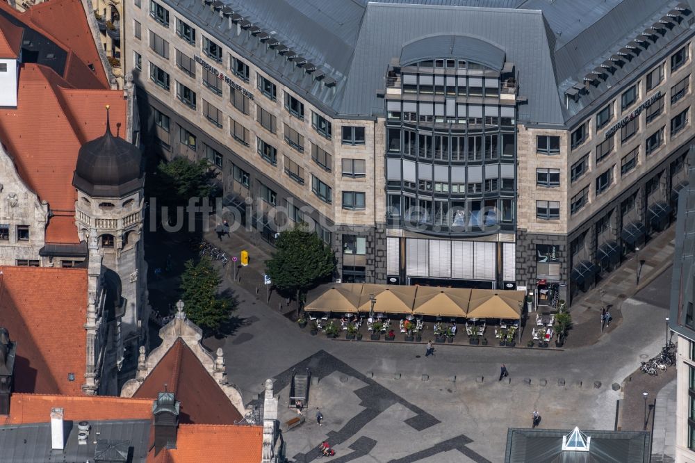 Luftbild Leipzig - Gebäude des Restaurant Fra Diavolo im Büro- und Geschäftshaus am Burgplatz in Leipzig im Bundesland Sachsen, Deutschland