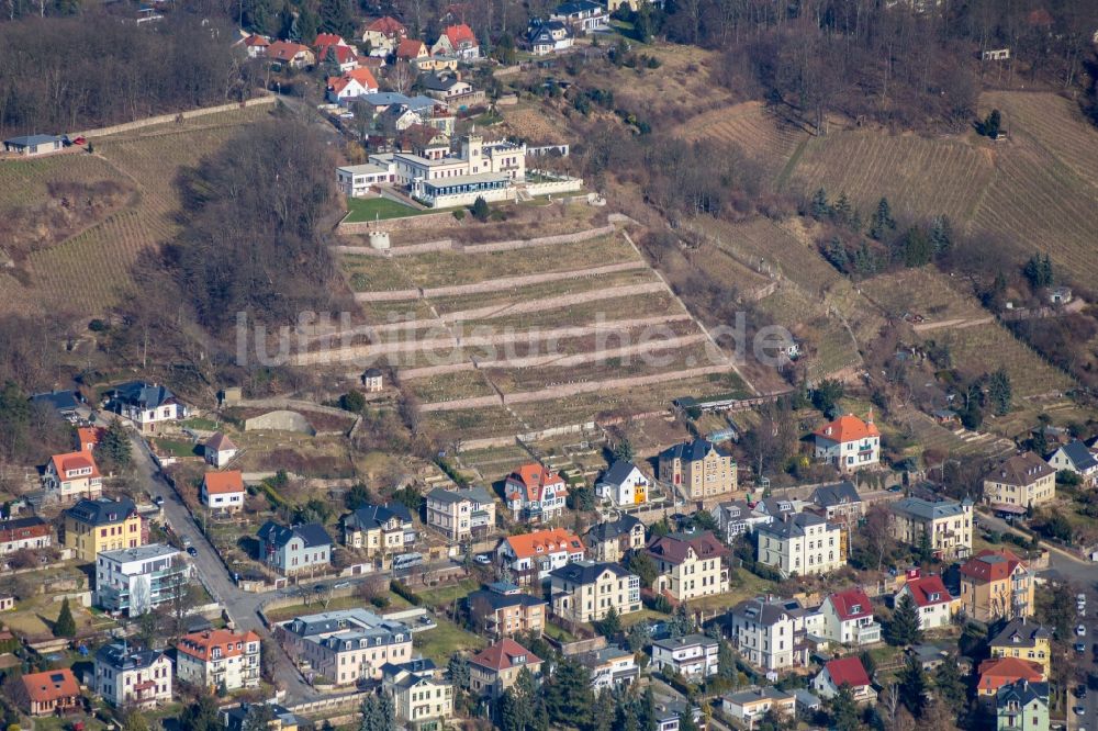 Radebeul aus der Vogelperspektive: Gebäude des Restaurant Friedensburg in Radebeul im Bundesland Sachsen