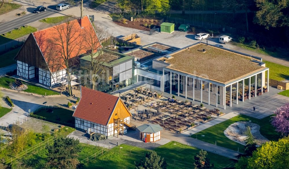 Hamm von oben - Gebäude des Restaurant Hohoffs 800° Altes Fährhaus im Norden von Hamm im Bundesland Nordrhein-Westfalen