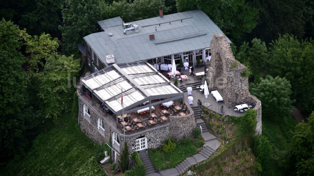 Luftaufnahme Remagen - Gebäude des Restaurant Lutter & Wegner am Rolandsbogen im Ortsteil Rolandswerth in Remagen im Bundesland Rheinland-Pfalz, Deutschland