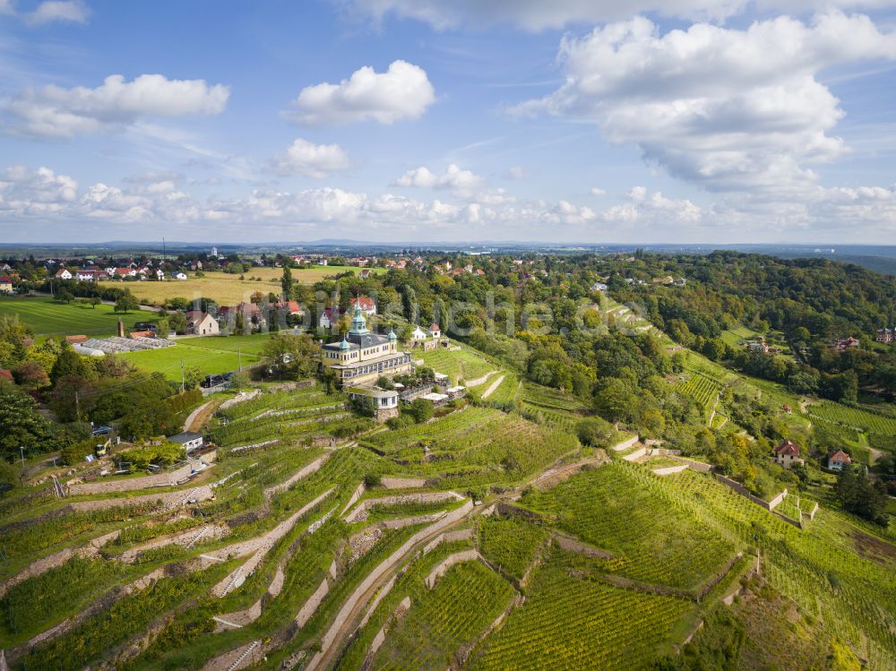 Radebeul von oben - Gebäude des Restaurant Spitzhaus in Radebeul im Bundesland Sachsen