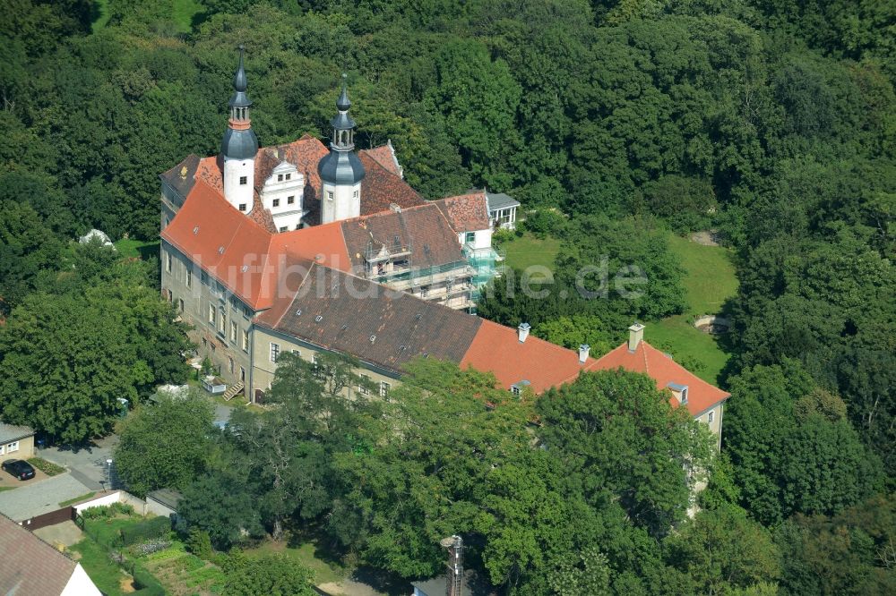 Zschepplin von oben - Gebäude und Schlosspark des Schloß Zschepplin in Zschepplin im Bundesland Sachsen