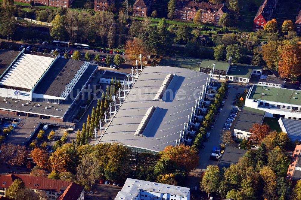 Luftaufnahme Hamburg - Gebäude der Sporthalle - Leichtathletikhalle an der Krochmannstraße in Hamburg, Deutschland