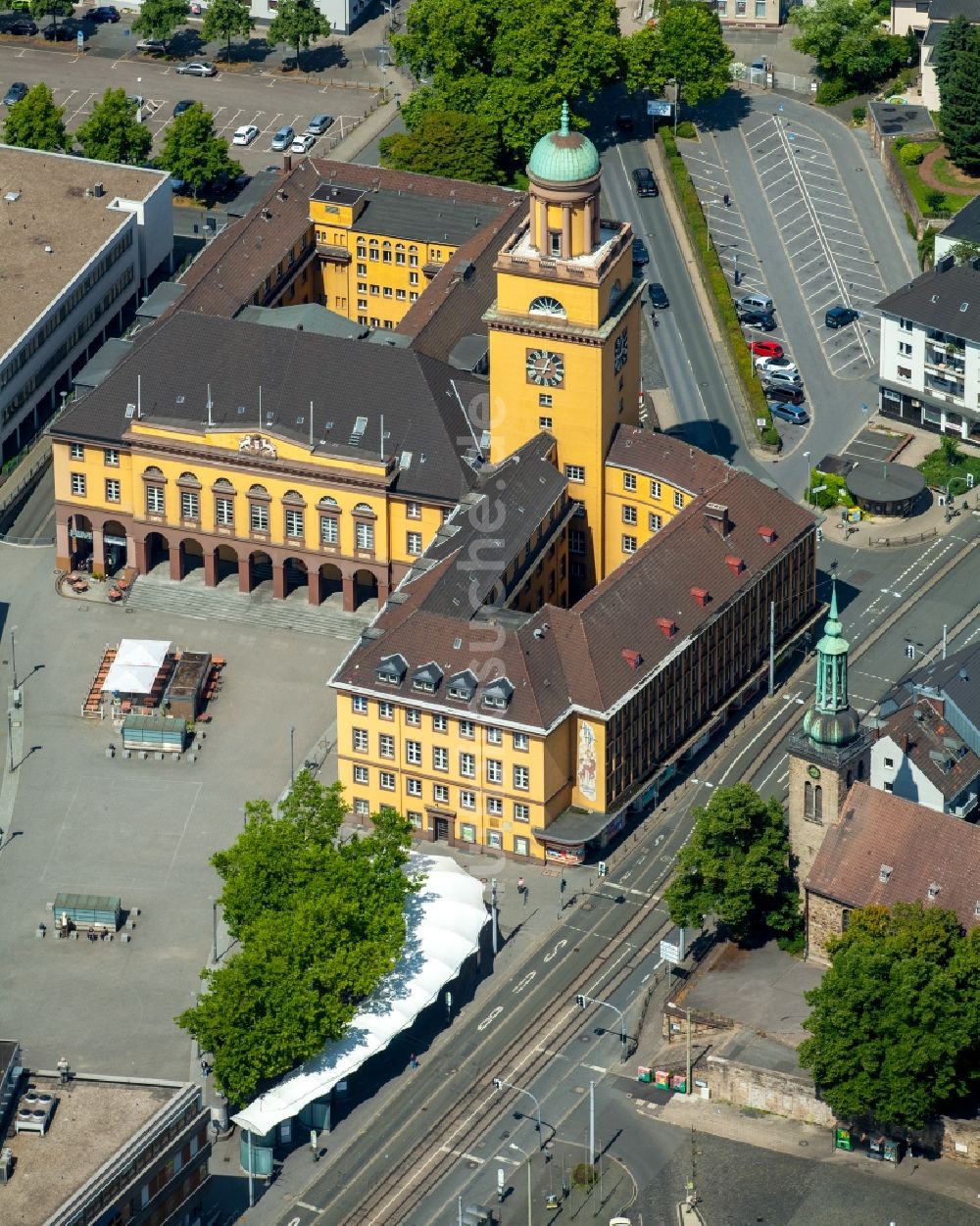 Luftbild Witten - Gebäude der Stadtverwaltung - Rathaus in Witten im Bundesland Nordrhein-Westfalen