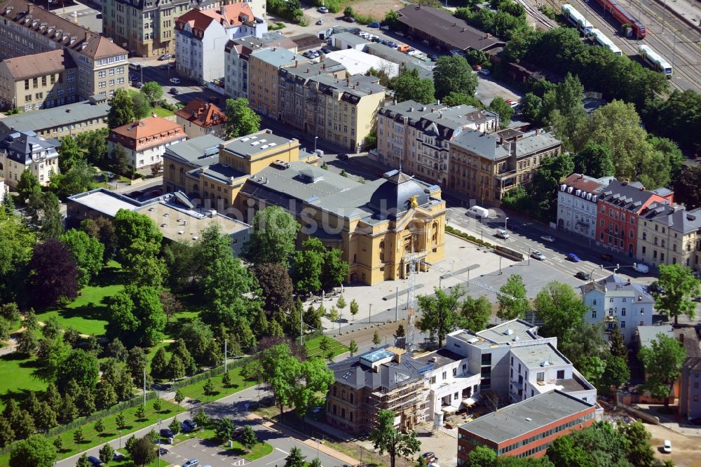 Gera aus der Vogelperspektive: Gebäude des Theater Gera ( Großes Haus oder Musis Sacrum ) der Philharmonie Thüringen in Gera