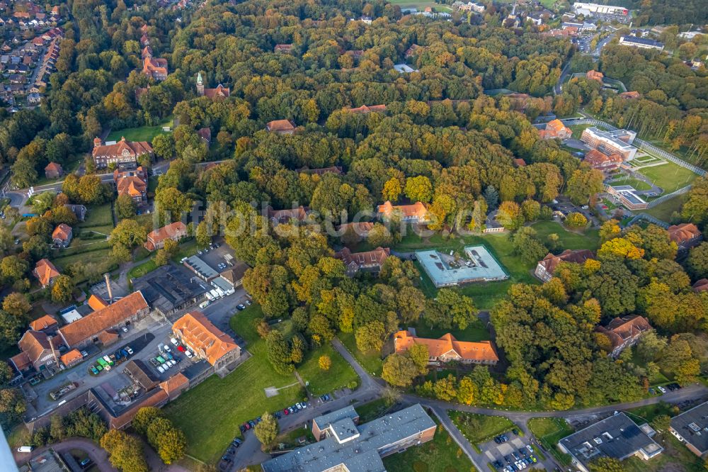 Luftaufnahme Bedburg-Hau - Gebäudekomplex der Berufsschule LVR-Paul-Moor-Schule bei der Straße Südlicher Rundweg in Bedburg-Hau im Bundesland Nordrhein-Westfalen, Deutschland