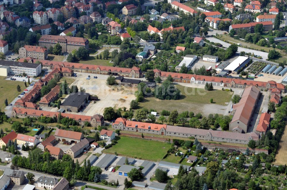 Bautzen von oben - Gebäudekomplex der ehemaligen Militär- Kaserne Husarenkaserne in Bautzen im Bundesland Sachsen, Deutschland