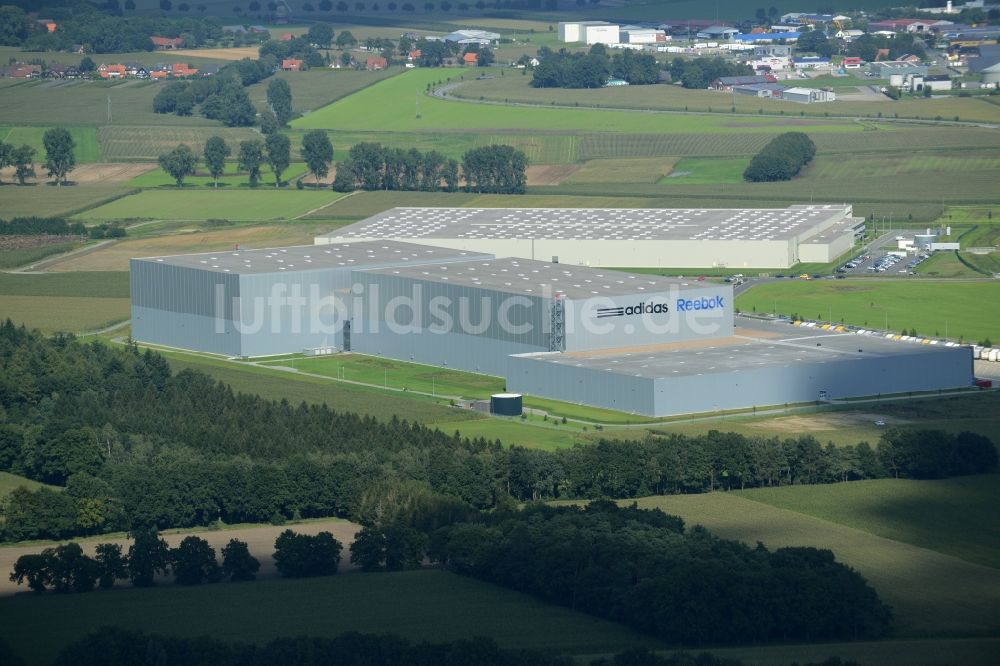 Luftbild Rieste - Gebäudekomplex und Gelände des Logistikzentrums adidas Reebok im Gewerbegebiet Niedersachsenpark in Rieste im Bundesland Niedersachsen