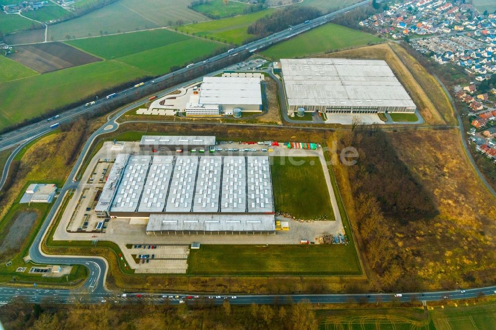 Luftbild Bergkamen - Gebäudekomplex und Gelände des Logistikzentrums der Herbert Heldt KG an der Ernst-von-Bodelschwingh-Street in Bergkamen im Bundesland Nordrhein-Westfalen, Deutschland