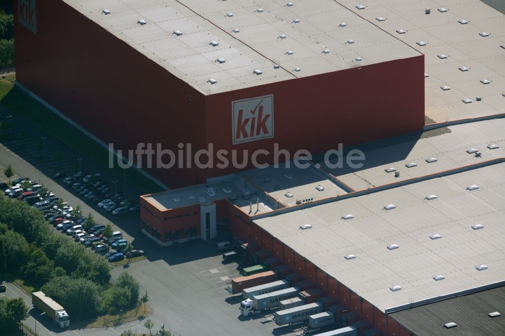 Bönen von oben - Gebäudekomplex und Gelände des Logistikzentrums KiK Textilien & Non-Food GmbH in Bönen im Bundesland Nordrhein-Westfalen