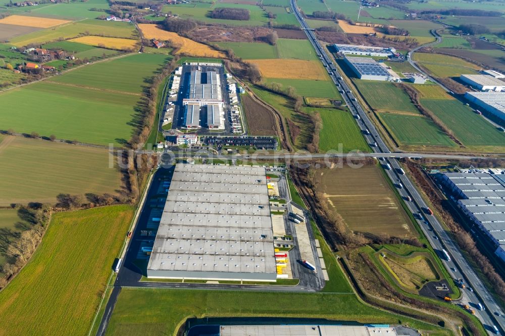 Hamm aus der Vogelperspektive: Gebäudekomplex und Gelände des Logistikzentrums der ProLogis in Hamm im Bundesland Nordrhein-Westfalen, Deutschland