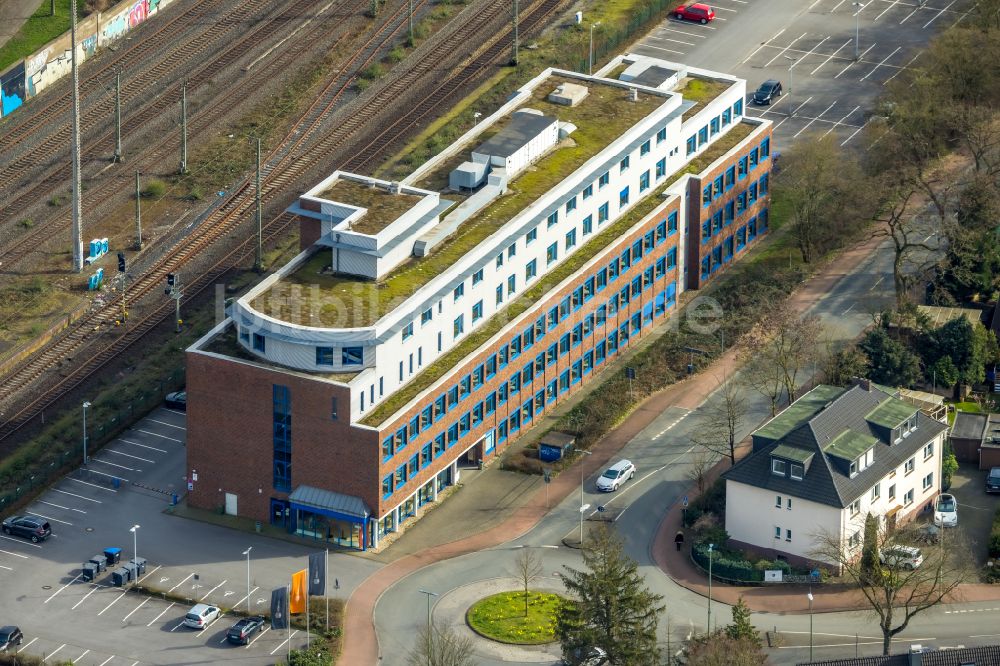 Duisburg von oben - Gebäudekomplex der Hochschule HSPV NRW in Duisburg im Bundesland Nordrhein-Westfalen, Deutschland