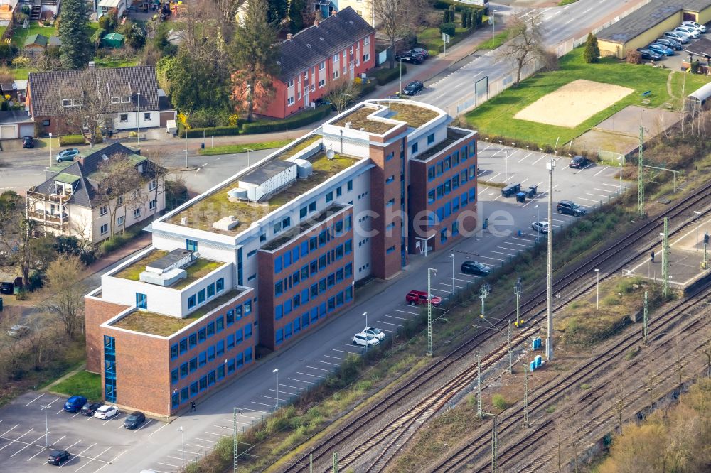 Duisburg aus der Vogelperspektive: Gebäudekomplex der Hochschule HSPV NRW in Duisburg im Bundesland Nordrhein-Westfalen, Deutschland