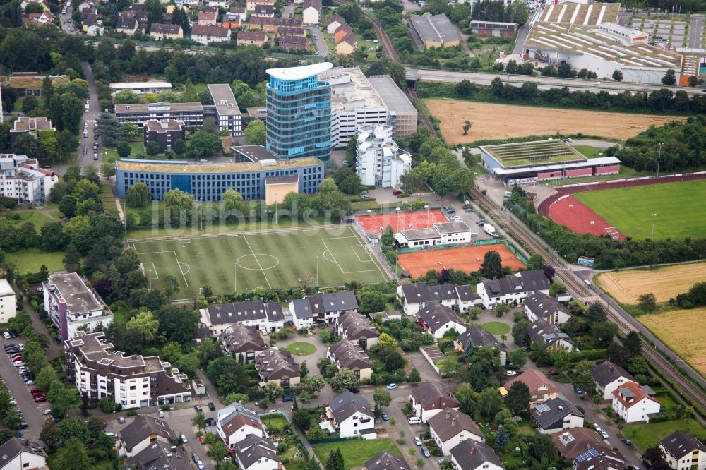 Heidelberg von oben - Gebäudekomplex der Hochschule SRH im Ortsteil Wieblingen in Heidelberg im Bundesland Baden-Württemberg, Deutschland