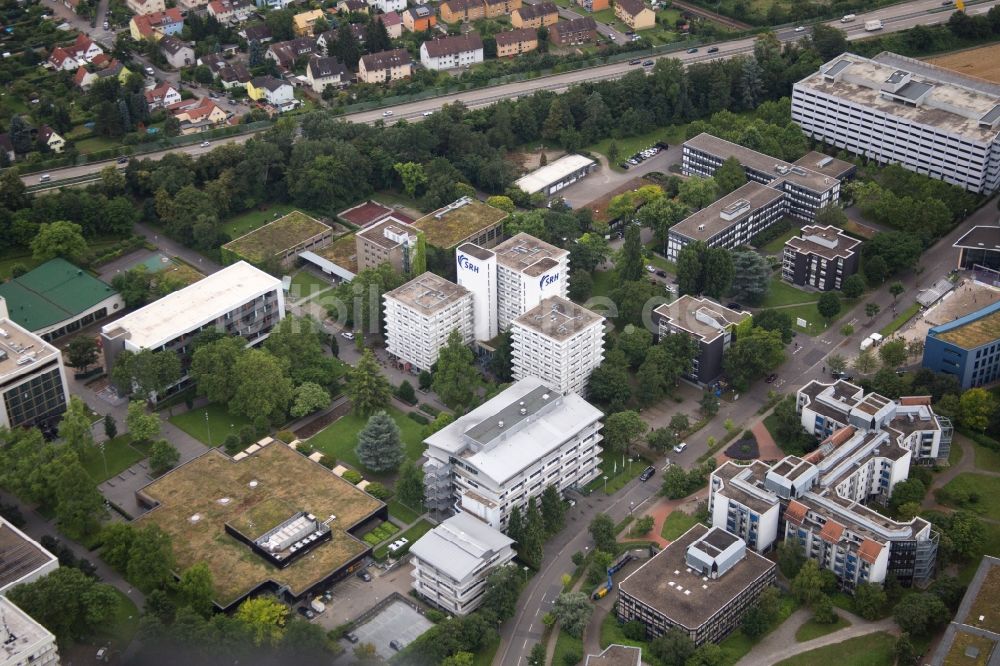 Heidelberg aus der Vogelperspektive: Gebäudekomplex der Hochschule SRH im Ortsteil Wieblingen in Heidelberg im Bundesland Baden-Württemberg, Deutschland