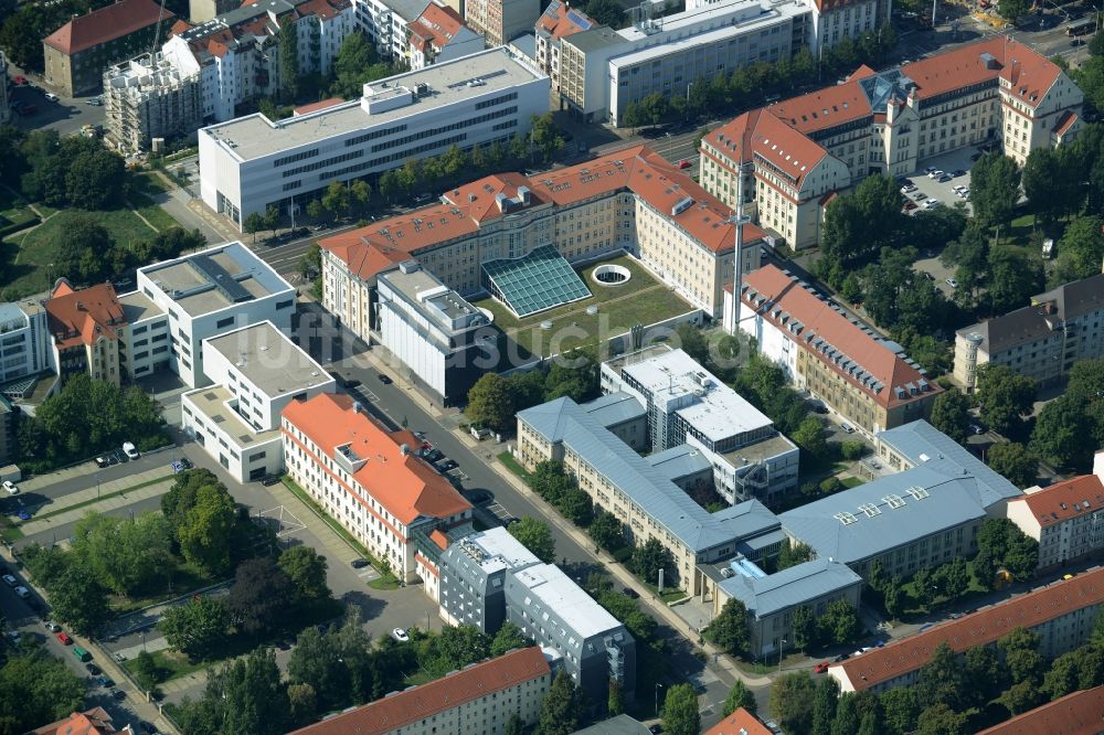 Leipzig von oben - Gebäudekomplex der Hochschulen HTWK und HFT in Leipzig im Bundesland Sachsen