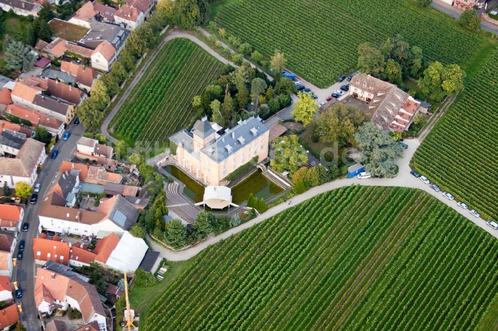 Edesheim von oben - Gebäudekomplex der Hotelanlage Hotel Schloß Edesheim, Privathotels Dr. Lohbeck GmbH & Co. KG in Edesheim im Bundesland Rheinland-Pfalz