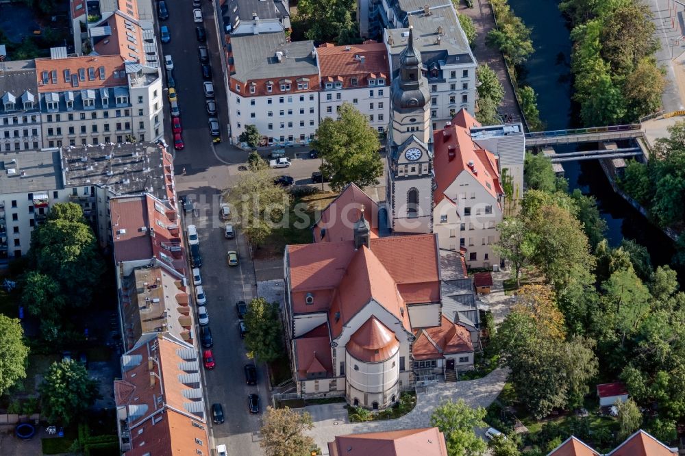 Leipzig aus der Vogelperspektive: Gebäudekomplex der Hotelanlage PHILIPPUS Leipzig Inklusionshotel an der Aurelienstraße in Leipzig im Bundesland Sachsen, Deutschland