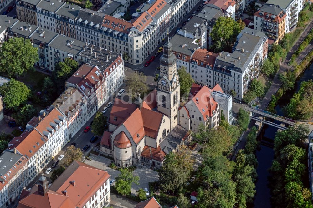 Luftbild Leipzig - Gebäudekomplex der Hotelanlage PHILIPPUS Leipzig Inklusionshotel an der Aurelienstraße in Leipzig im Bundesland Sachsen, Deutschland