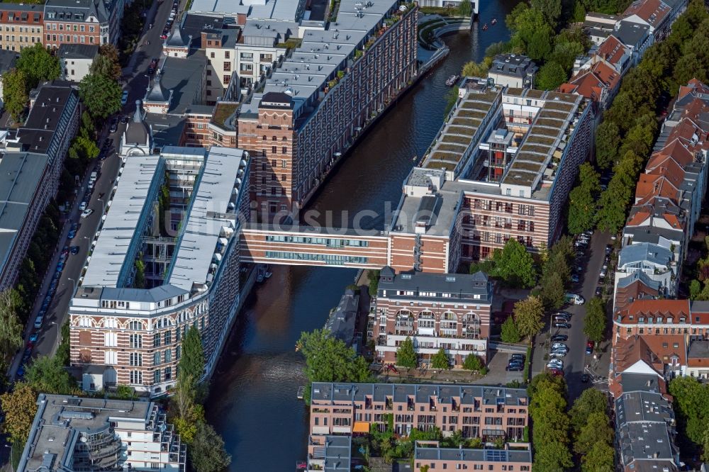 Luftbild Leipzig - Gebäudekomplex der Hotelanlage TRINOM Business Apartments, Elster Lofts im Büro- und Geschäftshausviertel an der Nonnenstraße im Ortsteil Plagwitz in Leipzig im Bundesland Sachsen