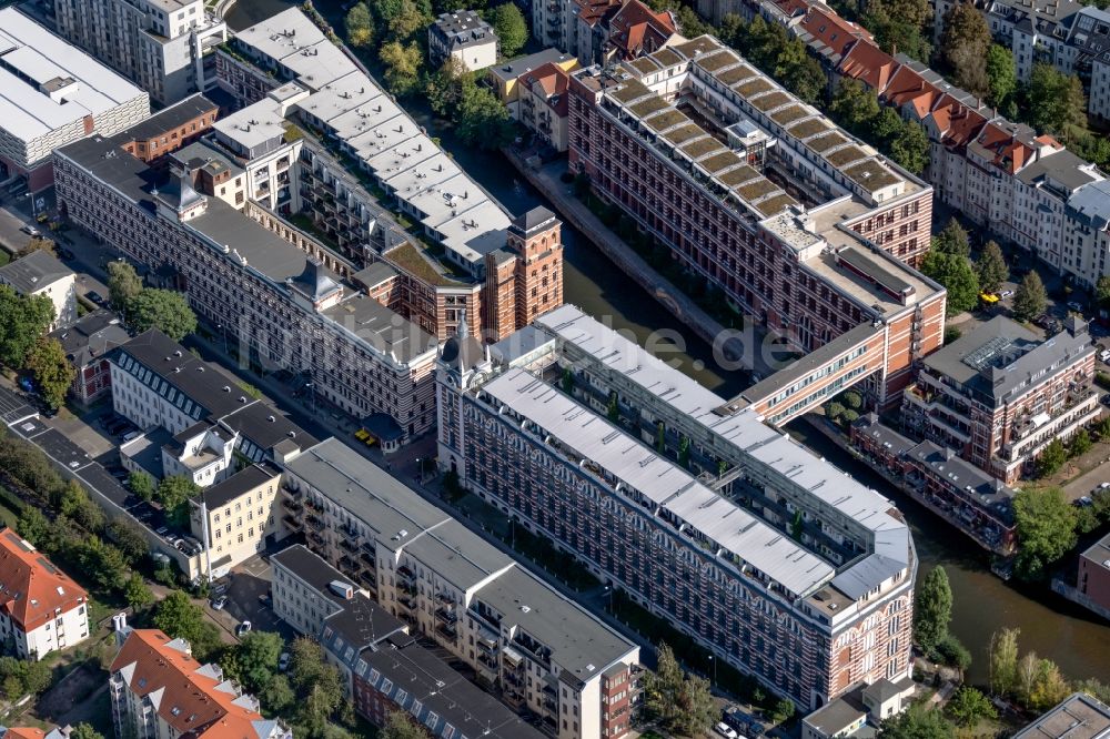 Leipzig aus der Vogelperspektive: Gebäudekomplex der Hotelanlage TRINOM Business Apartments, Elster Lofts an der Nonnenstraße im Ortsteil Plagwitz in Leipzig im Bundesland Sachsen