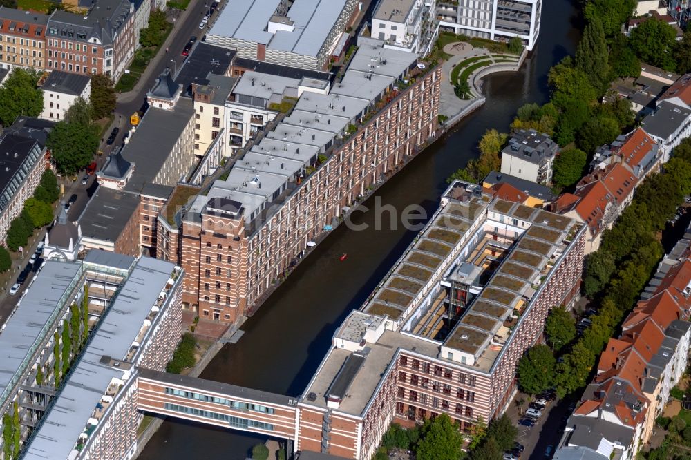 Luftbild Leipzig - Gebäudekomplex der Hotelanlage TRINOM Business Apartments, Elster Lofts an der Nonnenstraße im Ortsteil Plagwitz in Leipzig im Bundesland Sachsen