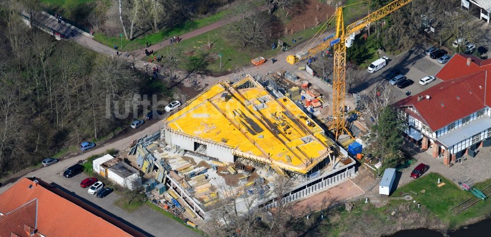 Magdeburg von oben - Gebäudekomplex der Hotelanlage WBG Wohnungsbaugesellschaft Kalbe mbH in Magdeburg im Bundesland Sachsen-Anhalt, Deutschland