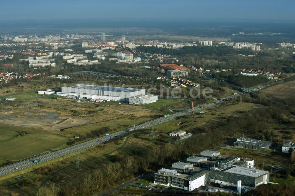 Frankfurt (Oder) aus der Vogelperspektive: Gebäudekomplex des Institut IHP GmbH Im Technologiepark in Frankfurt (Oder) im Bundesland Brandenburg