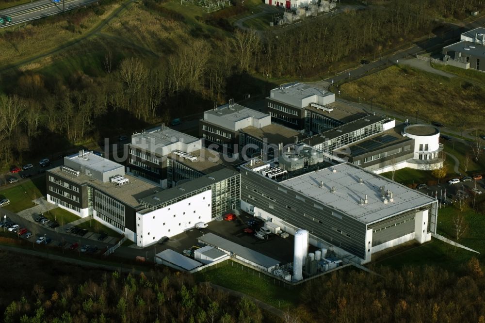 Frankfurt (Oder) aus der Vogelperspektive: Gebäudekomplex des Institut IHP GmbH Im Technologiepark in Frankfurt (Oder) im Bundesland Brandenburg