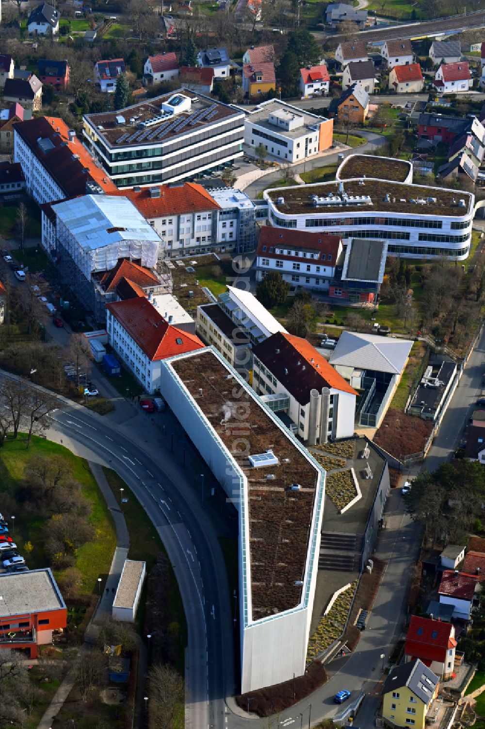 Jena von oben - Gebäudekomplex des Institut Leibniz-Institut für Alternsforschung - Fritz-Lipmann- Institut e.V. in Jena im Bundesland Thüringen, Deutschland