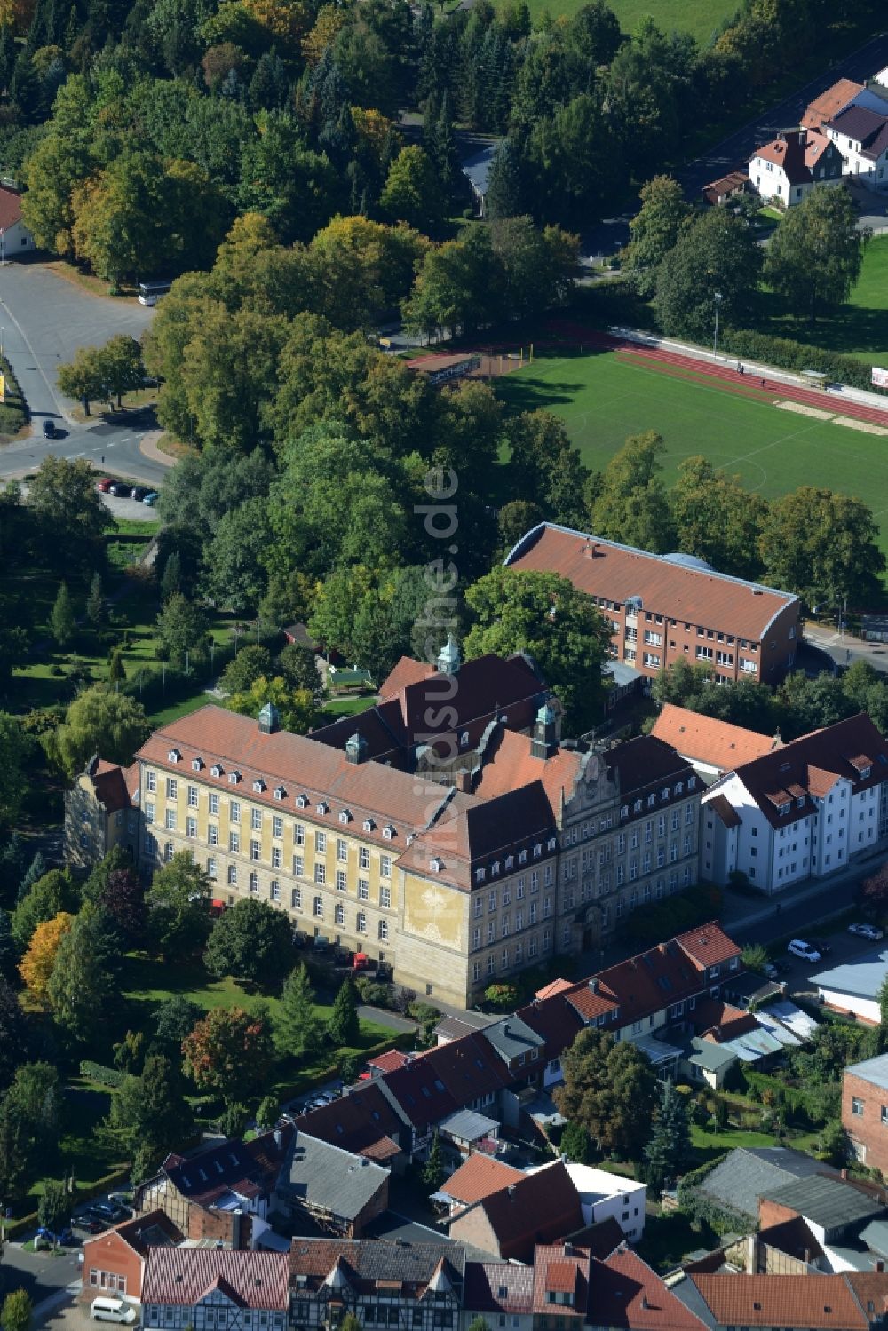 Dingelstädt aus der Vogelperspektive: Gebäudekomplex des Klosters in Dingelstädt im Bundesland Thüringen