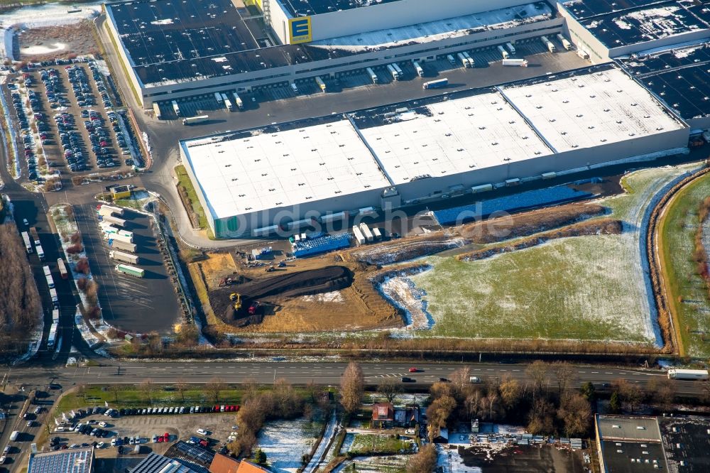 Luftaufnahme Hamm - Gebäudekomplex und Logistikzentrum auf dem Gelände Edeka Zentrallager in Hamm im Bundesland Nordrhein-Westfalen