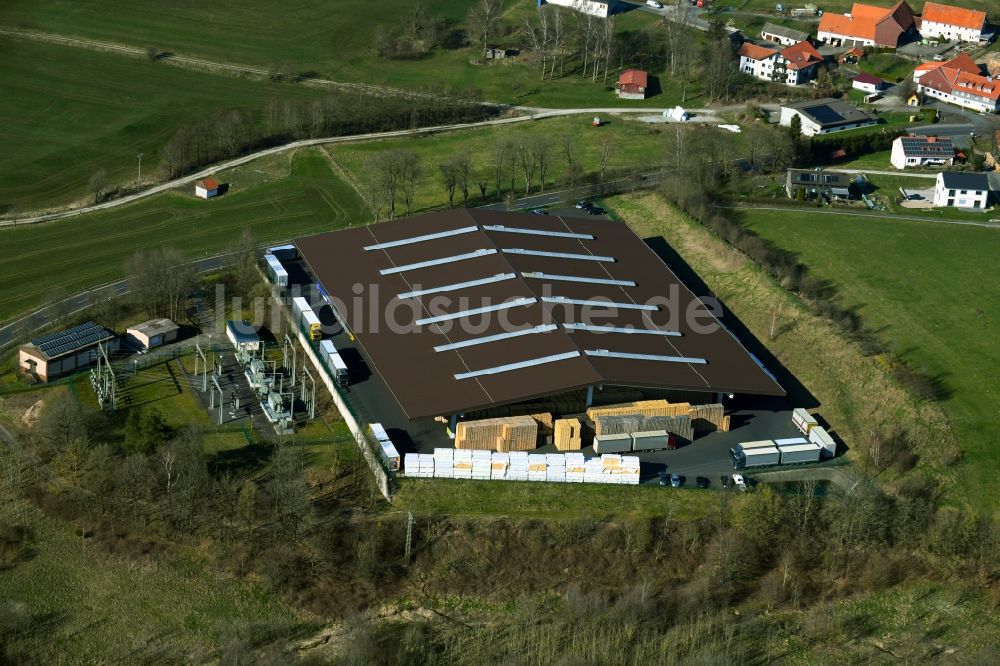 Luftaufnahme Poppenhausen (Wasserkuppe) - Gebäudekomplex und Logistikzentrum auf dem Gelände des Holzpaletten- Herstellers Aloysius Krenzer GmbH im Ortsteil Sieblos in Poppenhausen (Wasserkuppe) im Bundesland Hessen, Deutschland