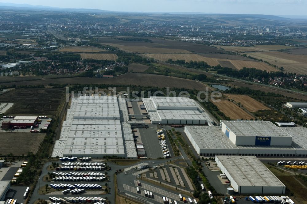 Erfurt aus der Vogelperspektive: Gebäudekomplex und Logistikzentrum auf dem Gelände des IKEA Distribution - Zentrallager In der Langen Else in Erfurt im Bundesland Thüringen