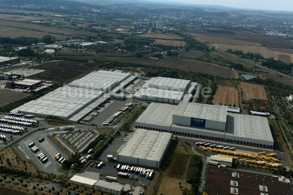 Erfurt aus der Vogelperspektive: Gebäudekomplex und Logistikzentrum auf dem Gelände des IKEA Distribution - Zentrallager In der Langen Else in Erfurt im Bundesland Thüringen