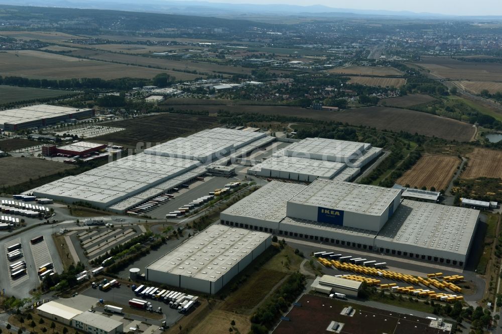 Luftaufnahme Erfurt - Gebäudekomplex und Logistikzentrum auf dem Gelände des IKEA Distribution - Zentrallager In der Langen Else in Erfurt im Bundesland Thüringen