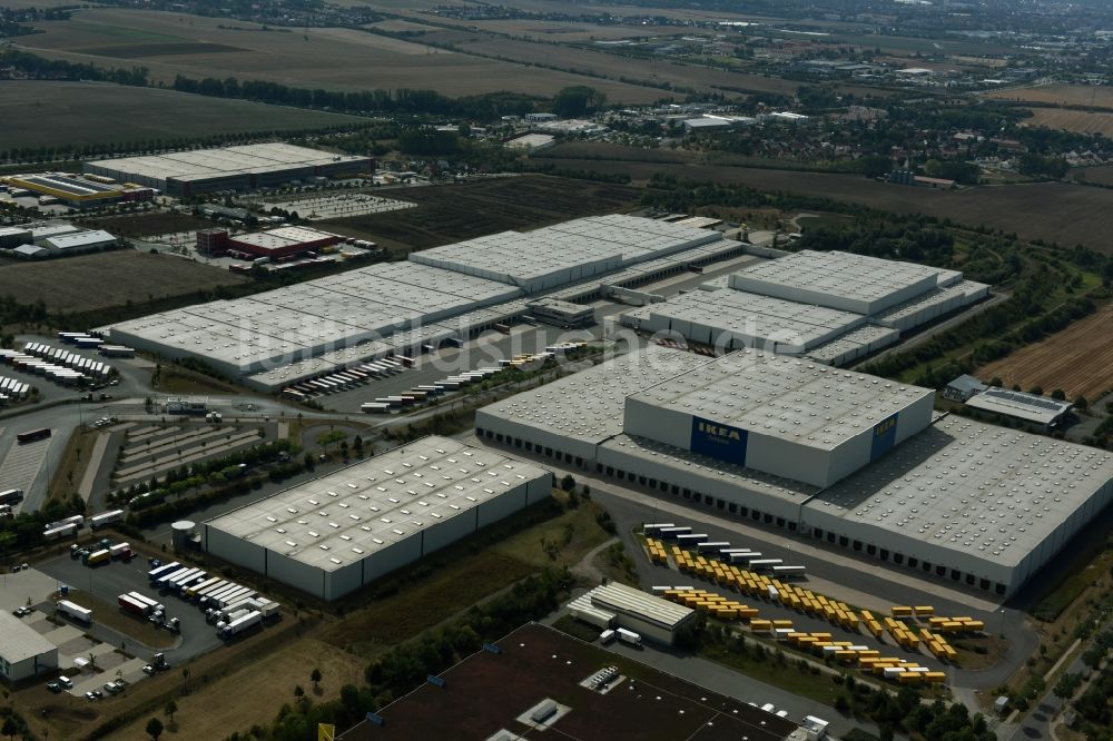 Luftaufnahme Erfurt - Gebäudekomplex und Logistikzentrum auf dem Gelände des IKEA Distribution - Zentrallager In der Langen Else in Erfurt im Bundesland Thüringen