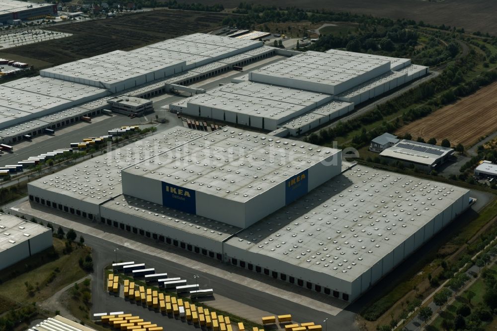 Erfurt aus der Vogelperspektive: Gebäudekomplex und Logistikzentrum auf dem Gelände des IKEA Distribution - Zentrallager In der Langen Else in Erfurt im Bundesland Thüringen