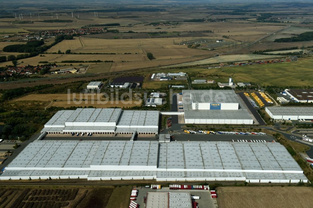 Erfurt aus der Vogelperspektive: Gebäudekomplex und Logistikzentrum auf dem Gelände des IKEA Distribution - Zentrallager In der Langen Else in Erfurt im Bundesland Thüringen