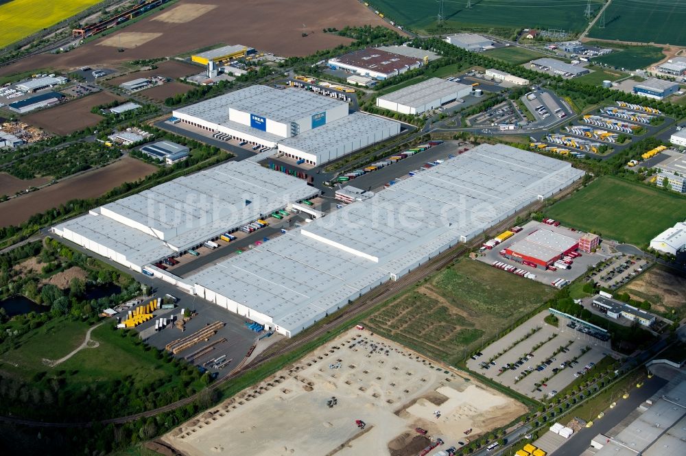 Luftbild Erfurt - Gebäudekomplex und Logistikzentrum auf dem Gelände des IKEA Zentrallagers In der Langen Else im Ortsteil Büßleben in Erfurt im Bundesland Thüringen, Deutschland