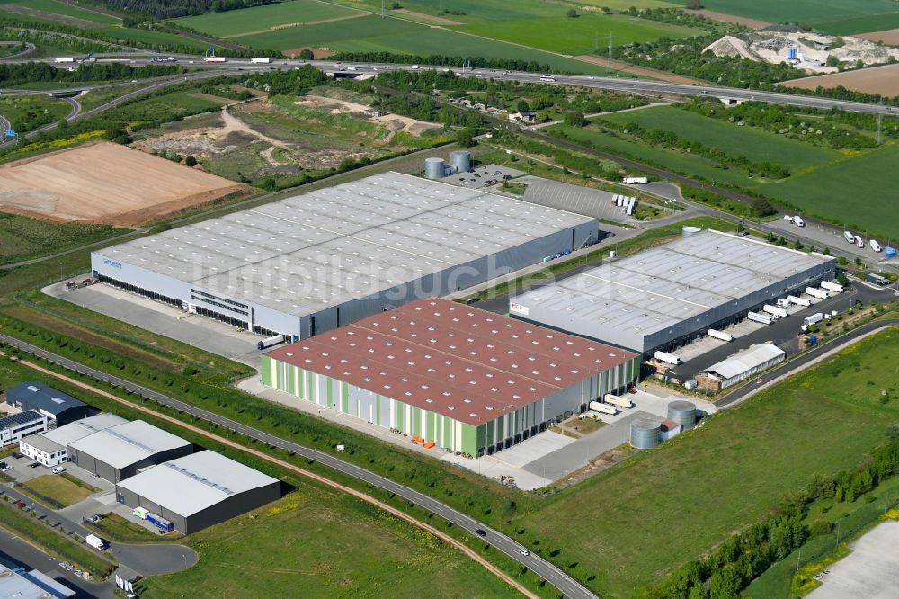 Grolsheim aus der Vogelperspektive: Gebäudekomplex und Logistikzentrum auf dem Gelände der MGL Metro Group Logistics Warehousing GmbH & Co. KG an der Albert-Schweitzer-Straße in Grolsheim im Bundesland Rheinland-Pfalz, Deutschland