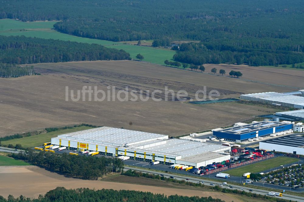 Thiendorf von oben - Gebäudekomplex und Logistikzentrum auf dem Gelände Netto Zentrallager in Thiendorf im Bundesland Sachsen, Deutschland