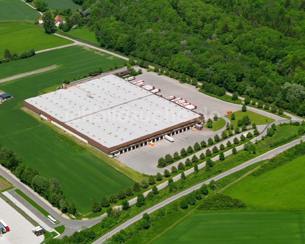 Luftbild Dettingen an der Iller - Gebäudekomplex und Logistikzentrum auf dem Gelände der NORMA Lebensmittelfilialbetrieb Stiftung & Co. KG in Dettingen an der Iller im Bundesland Baden-Württemberg, Deutschland