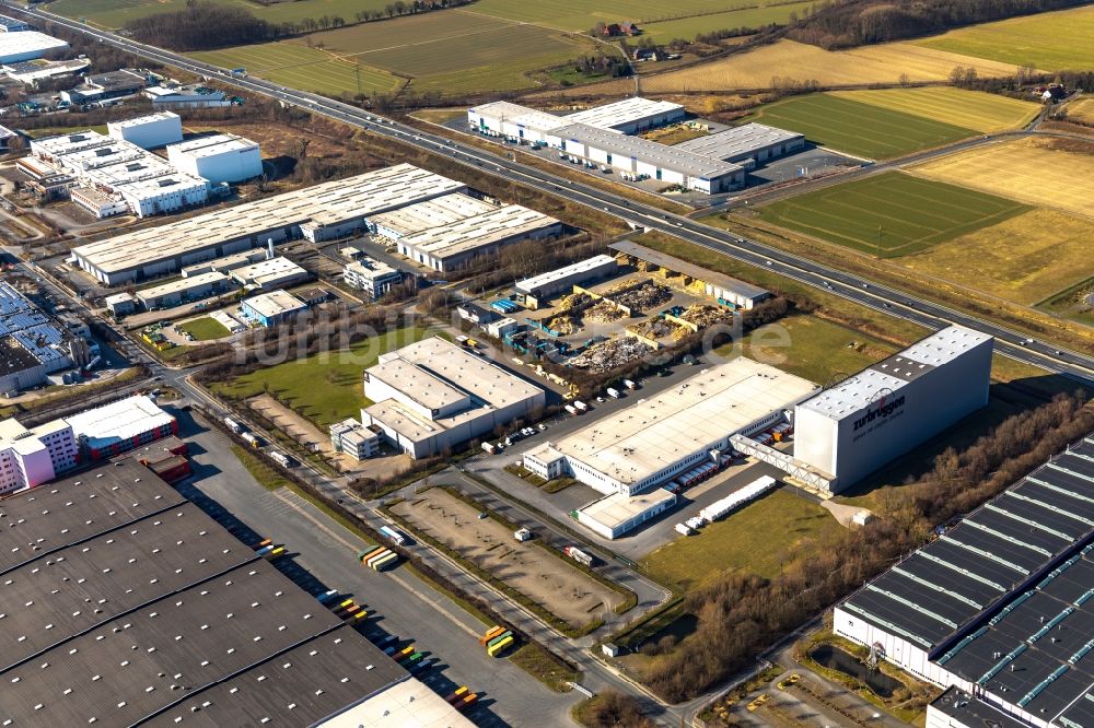 Luftbild Bönen - Gebäudekomplex und Logistikzentrum auf dem Gelände der Zurbrüggen Wohn-Zentrum GmbH an der Edisonstraße in Bönen im Bundesland Nordrhein-Westfalen, Deutschland