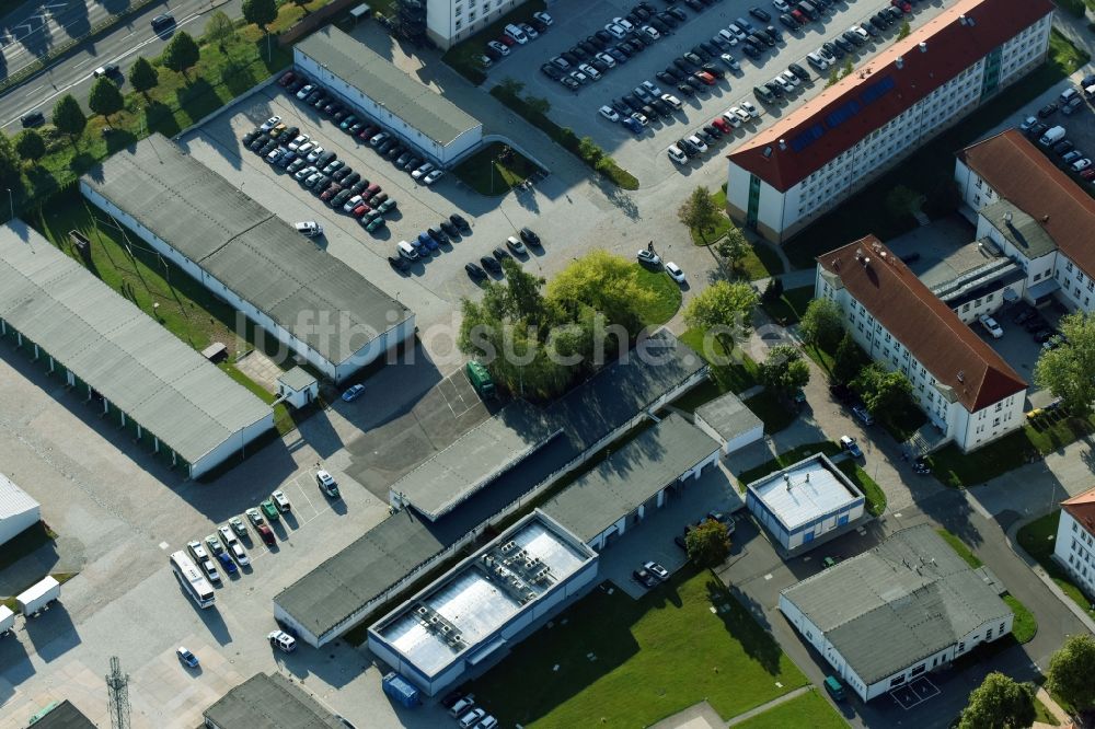 Luftbild Leipzig - Gebäudekomplex der Polizei Leipzig Nord an der Essener Straße in Leipzig im Bundesland Sachsen, Deutschland